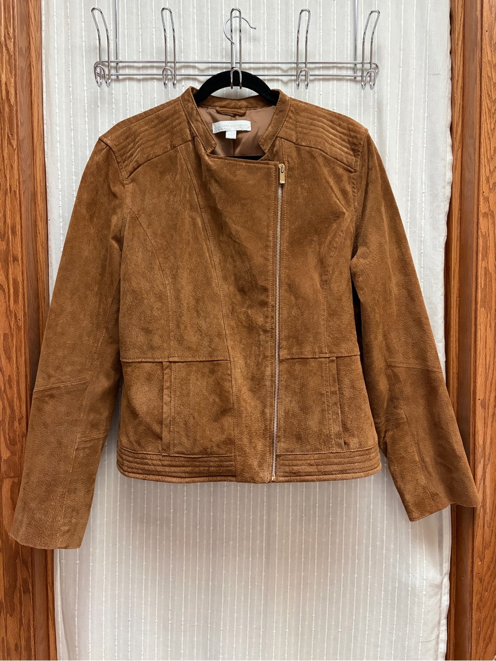 New York & Company Brown Suede Leather Moto Jacket XL Asymmetric Zip